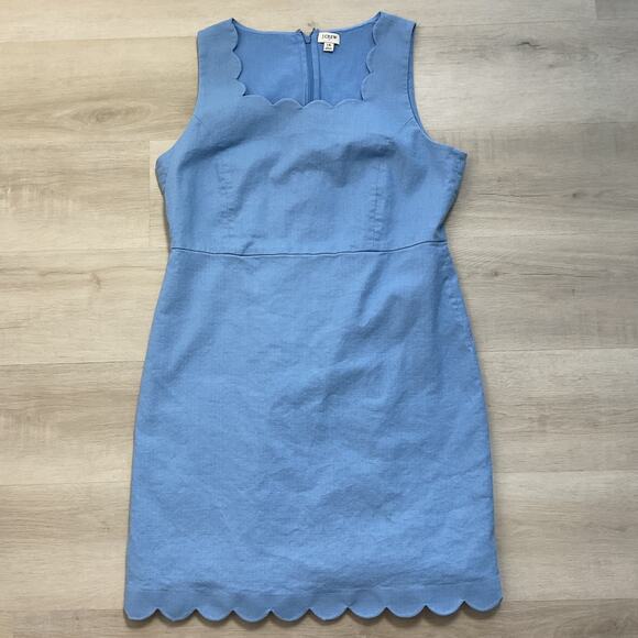 J Crew Womens Pure Cotton Scalloped Cutout A Line Dress Baby Blue Size 16 AK926 - Picture 1 of 8